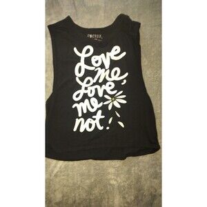 Decree Women's Medium Top Love Me Love Me Not Shirt Tank Top Daisy Print Black